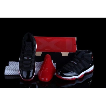 Air Jordan 11 Retro shoes black/varsity red-white A.A.A Leather